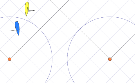 rule 18.1 example 5 – Yellow and Blue on opposite tacks downwind near the leeward gate