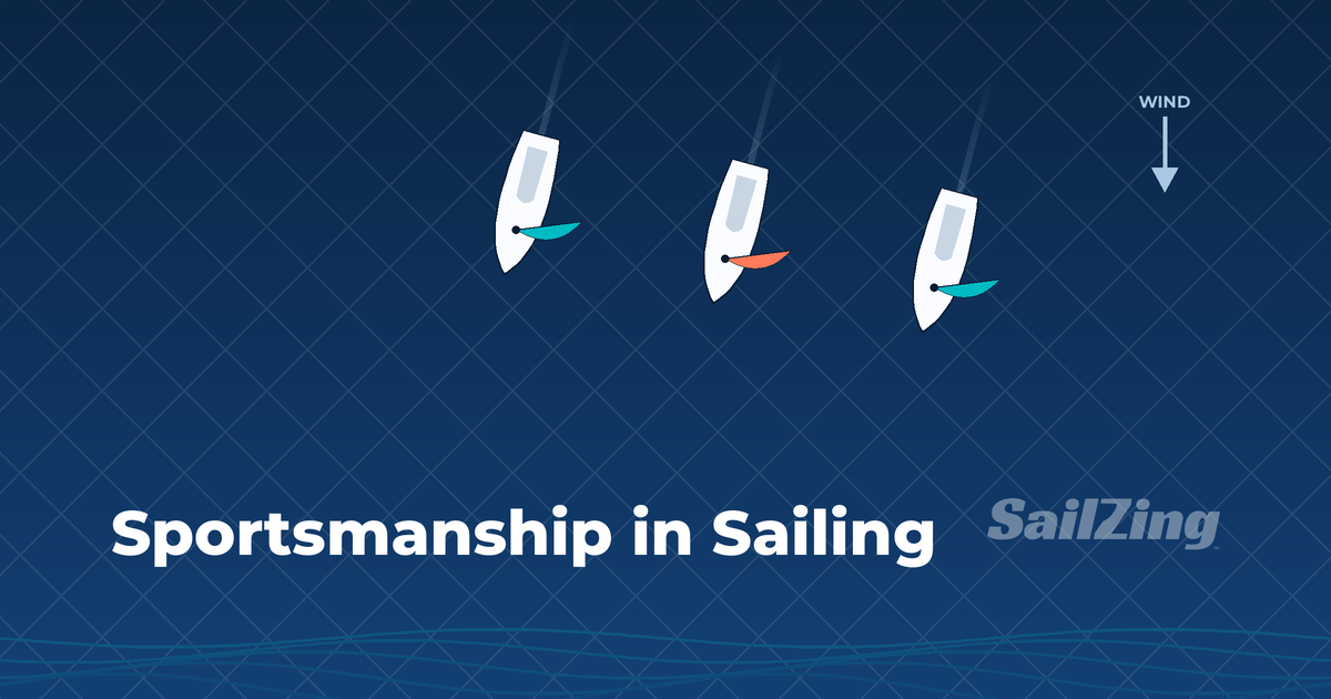Sportsmanship illustration: three boats sail downwind side by side, as if heading home together after racing
